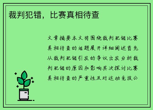 裁判犯错，比赛真相待查